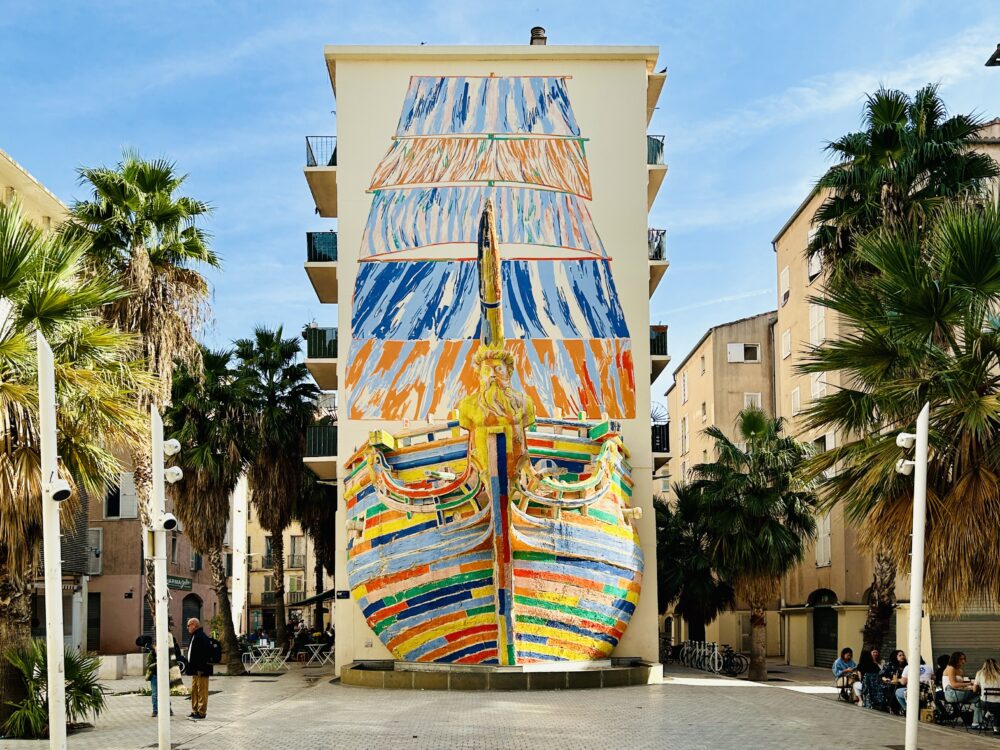 The Ship Wall Decoration and Statue at Place Vatel in Toulon