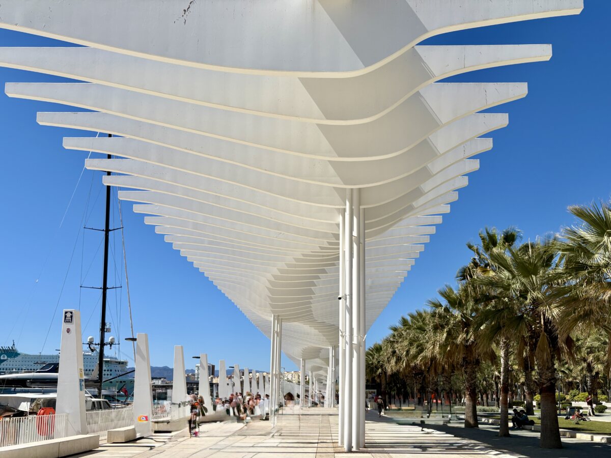 The Palm Grove of Surprises in Málaga: Concrete waves and palm trees by the sea
